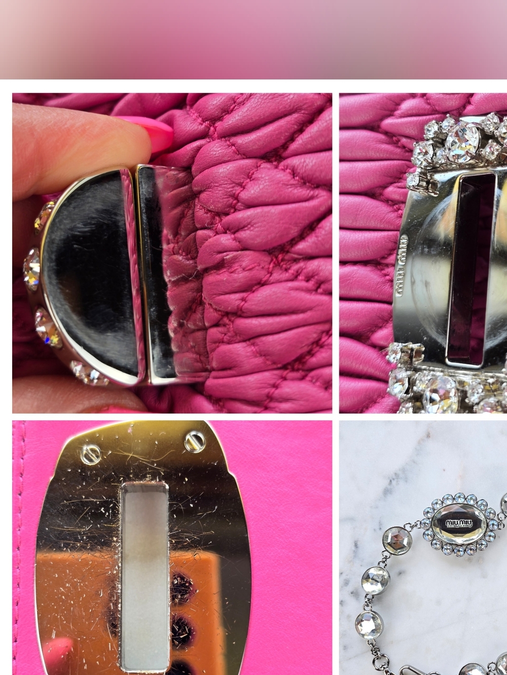 Miu Miu Crystal‎ Matelasse Pink Nappa Leather Jeweled Shoulder Bag - Picture 13 of 16